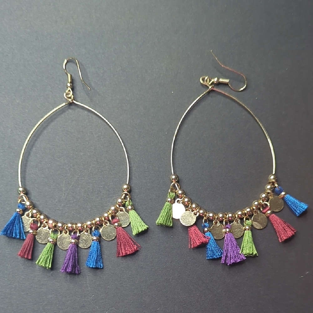 ❤️5/$25 Colorful Tassel Hoop Earrings